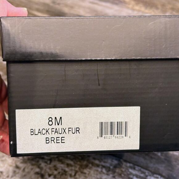 J/Slides NYC Shoes Womens Size 8 Black Faux Fur Bree Double Strap Slides NEW - Picture 7 of 11